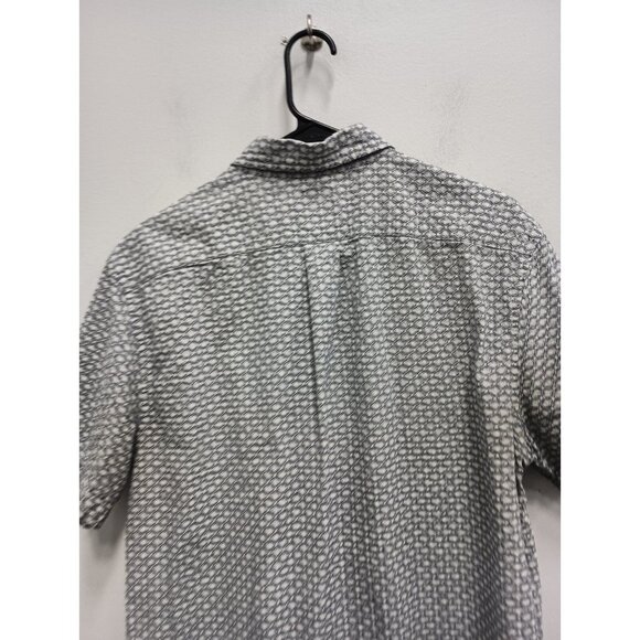 ROWM Mens Button Up Shirt Large White Gray Printed Textured Short Sleeve Preppy - Picture 10 of 10